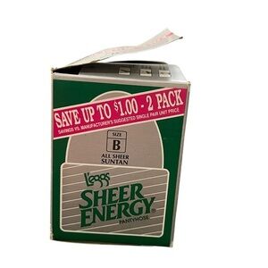 L'eggs SheerEnergy Size B‎ Pantyhose All Sheer Suntan NIP Made In USA 1 Pair